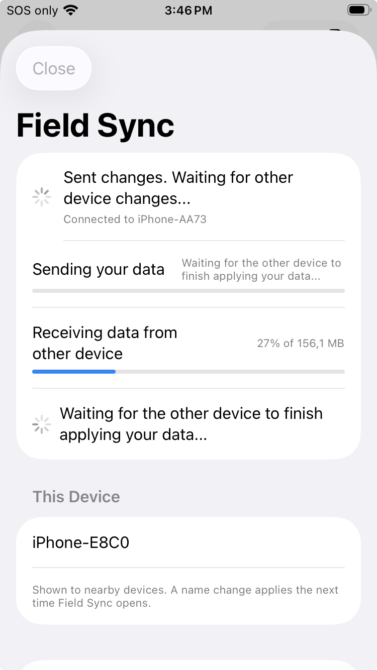 A second GoGIS device receiving project changes.